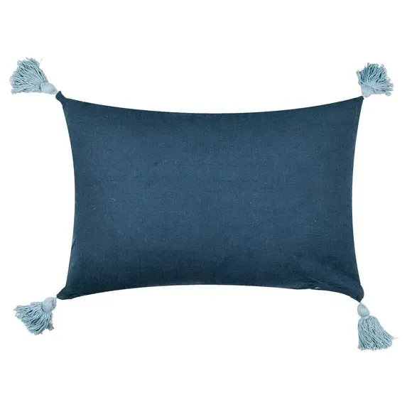 Rectangular Floral Cushion - Blue, Cotton