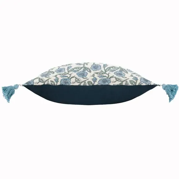 Rectangular Floral Cushion - Blue, Cotton
