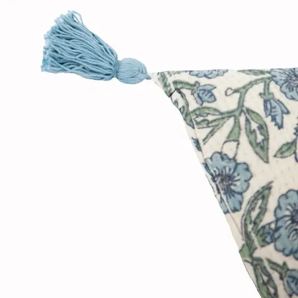Rectangular Floral Cushion - Blue, Cotton