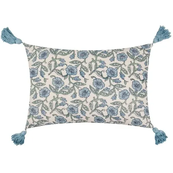 Rectangular Floral Cushion - Blue, Cotton image