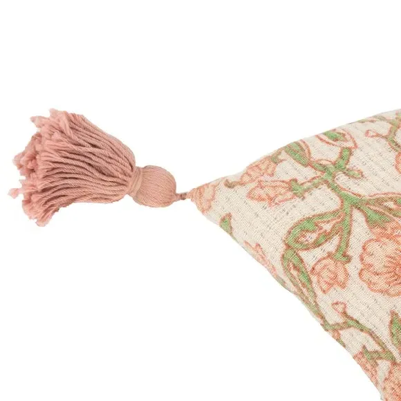 Rectangular Floral Cushion - Coral, Cotton