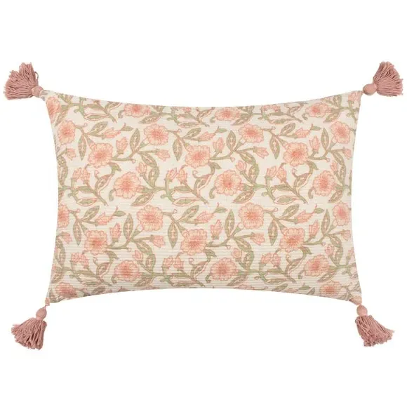 Rectangular Floral Cushion - Coral, Cotton