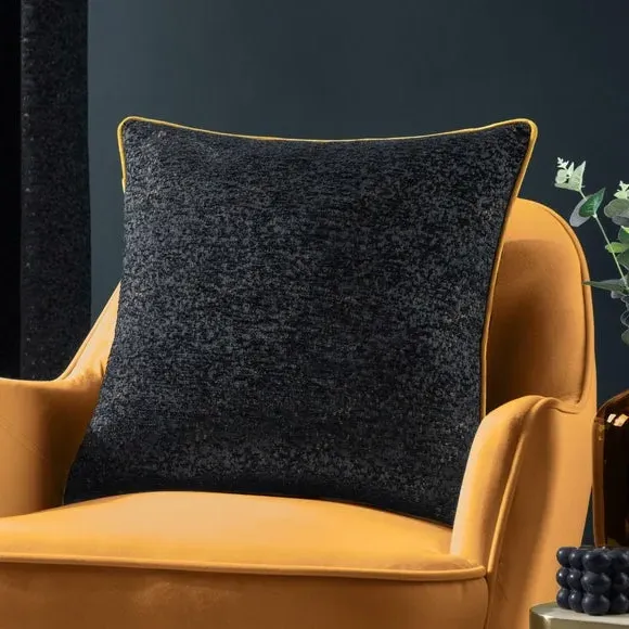 Reversible Cushion with Piped Trim - Black, Chenille image