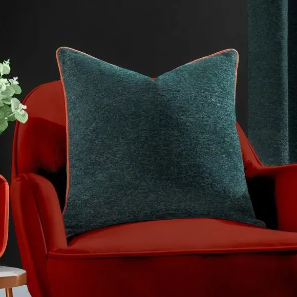 Reversible Cushion with Piped Trim - Emerald, Chenille