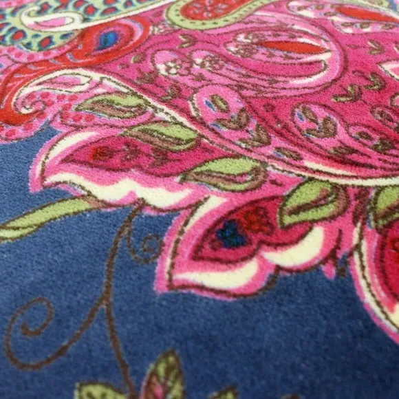 Round Floral Cushion - Blue, Velvet