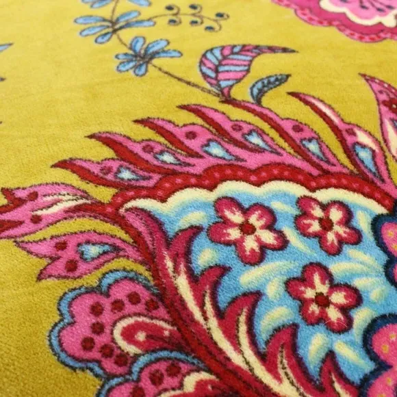Round Floral Cushion - Lemon Yellow, Velvet