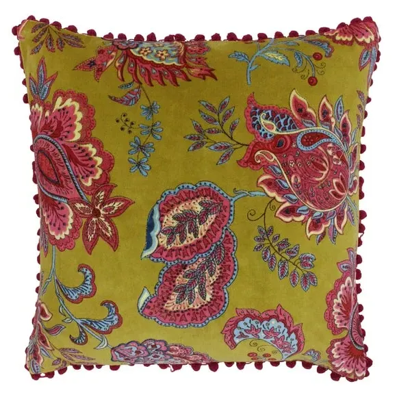 Round Floral Cushion - Lemon Yellow, Velvet image