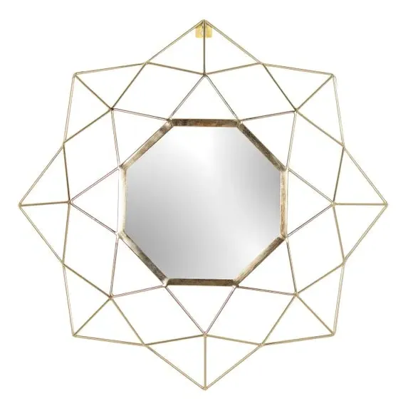Round Wall Mirror Geometric Frame - Brass