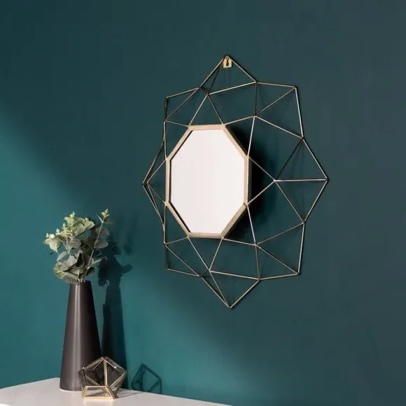 Round Wall Mirror Geometric Frame - Brass image