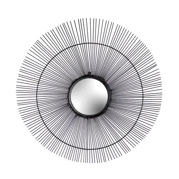 Round Wall Mirror Sunburst Design - Black, Wire