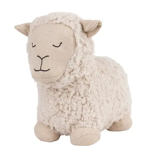 Sheep Doorstop with Fleece Coat - White, Fabric