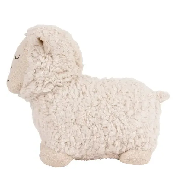 Sheep Doorstop with Fleece Coat - White, Fabric