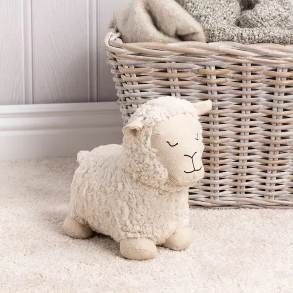 Sheep Doorstop with Fleece Coat - White, Fabric image