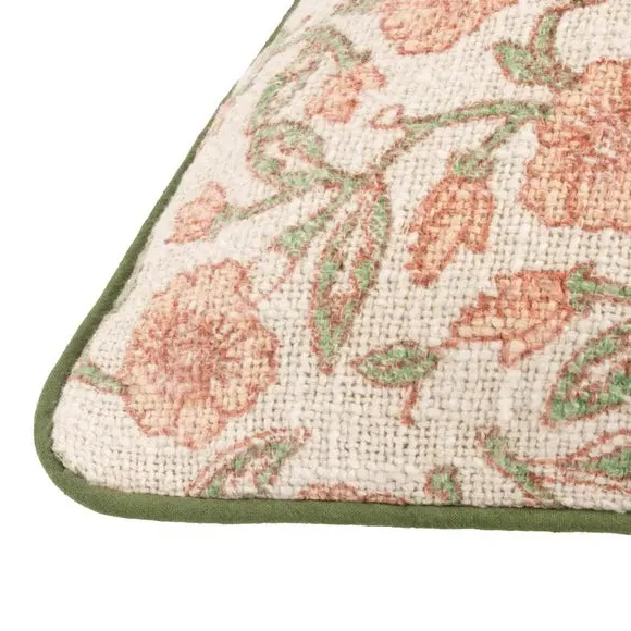 Square Cushion Floral Print - Coral, Cotton
