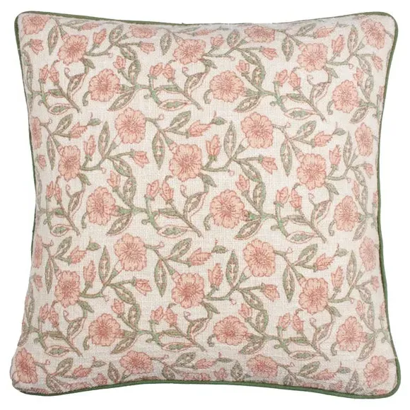 Square Cushion Floral Print - Coral, Cotton