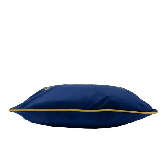 Square Cushion with Bee Embroidery - Blue, Velvet