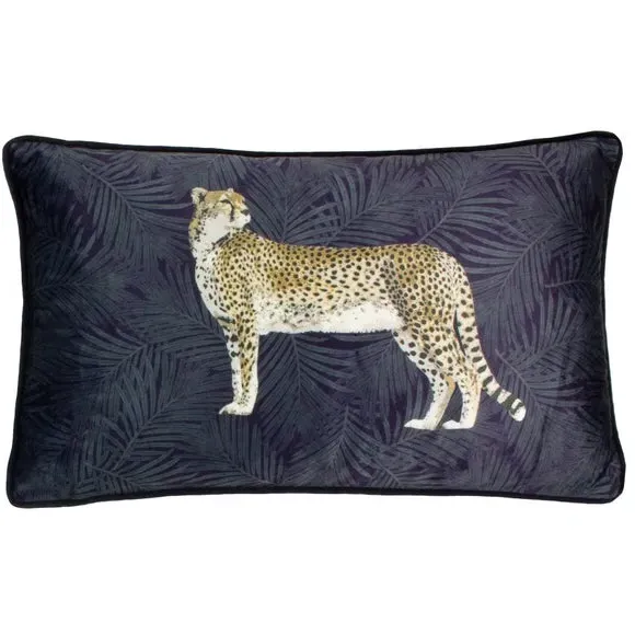 Square Cushion with Cheetah Print - Navy, Velvet image