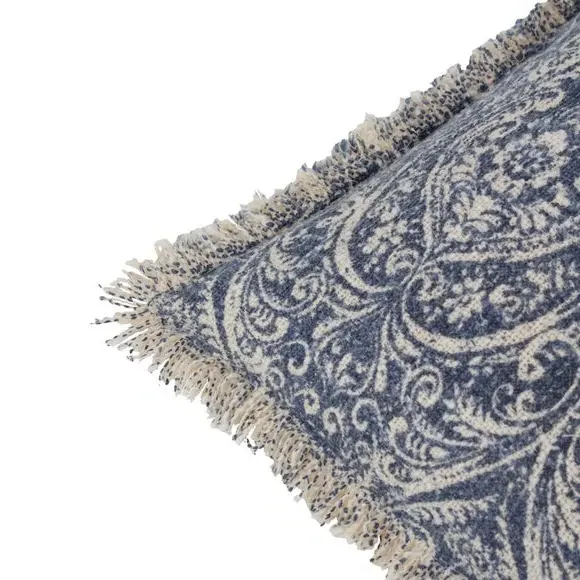 Square Cushion with Damask Pattern - Blue, Cotton