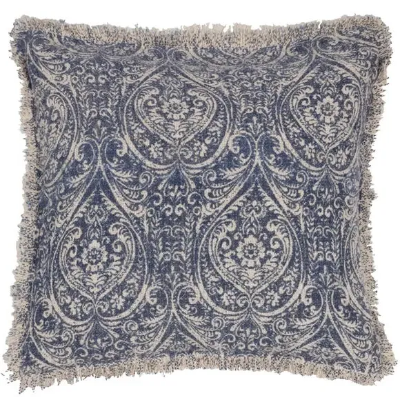 Square Cushion with Damask Pattern - Blue, Cotton image