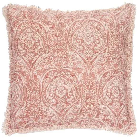 Square Cushion with Damask Pattern - Coral, Cotton
