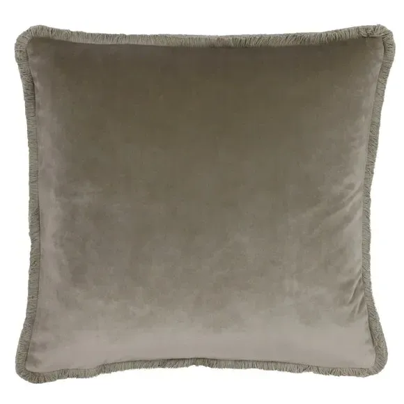 Square Cushion with Frayed Edge - Taupe, Velvet
