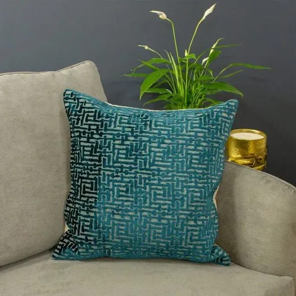 Square Cushion with Jacquard - Teal, Polyester