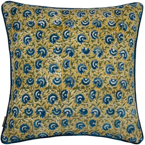 Square Cushion with Piped Edge - Lemon, Velvet
