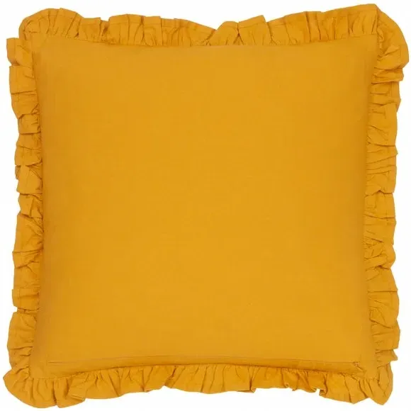 Square Cushion with Ruffle Trim - Blue, Cotton
