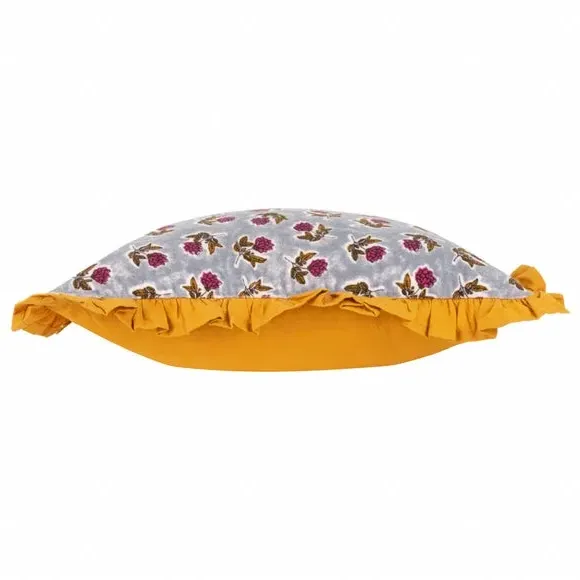 Square Cushion with Ruffle Trim - Blue, Cotton