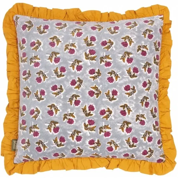 Square Cushion with Ruffle Trim - Blue, Cotton image