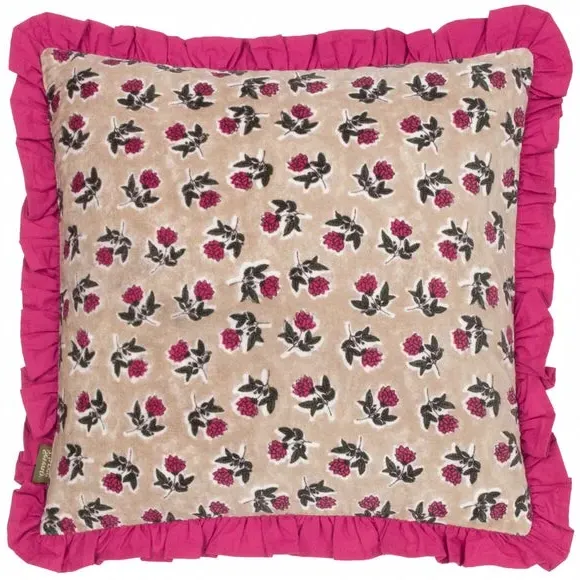 Square Cushion with Ruffle Trim - Violet, Cotton