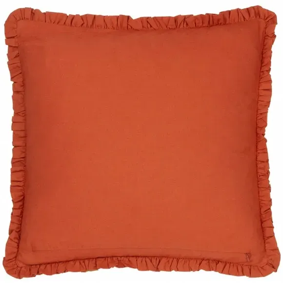 Square Embroidered Cushion with Frill - Amber, Cotton