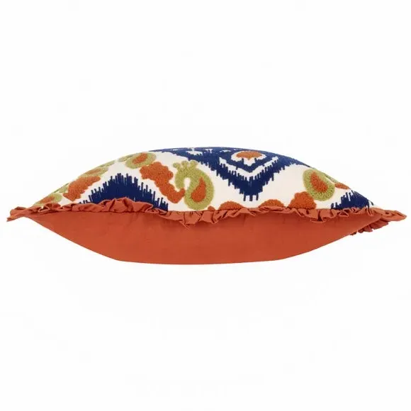 Square Embroidered Cushion with Frill - Amber, Cotton