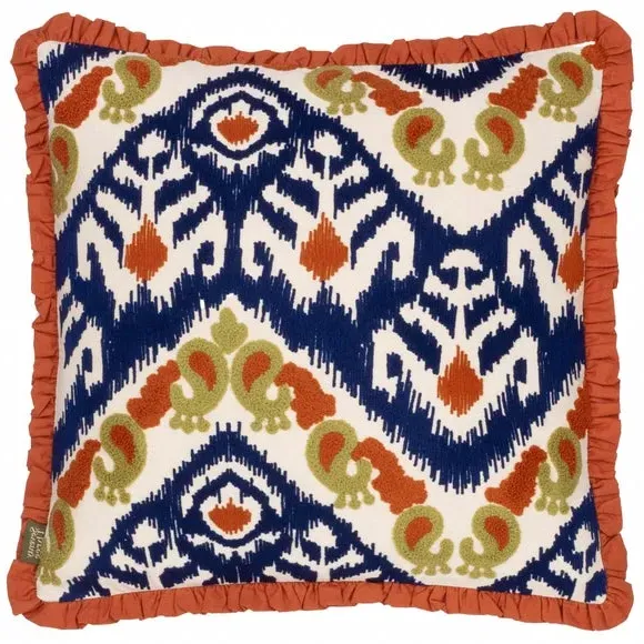 Square Embroidered Cushion with Frill - Amber, Cotton image