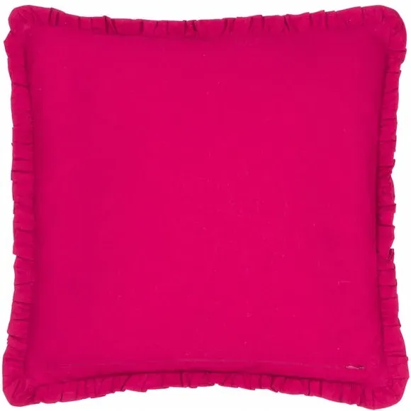 Square Embroidered Cushion with Frill - Cerise, Cotton