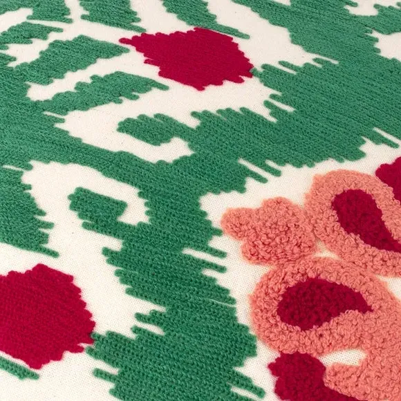 Square Embroidered Cushion with Frill - Cerise, Cotton