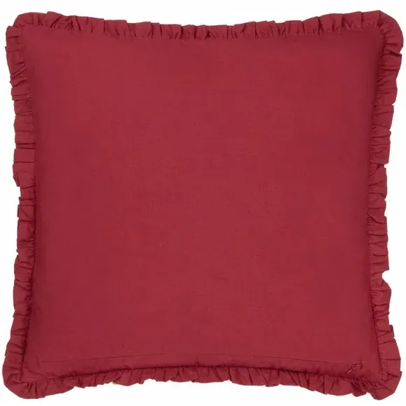 Square Embroidered Cushion with Frill - Ruby, Cotton