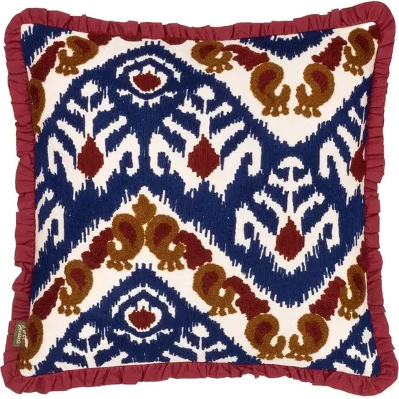 Square Embroidered Cushion with Frill - Ruby, Cotton