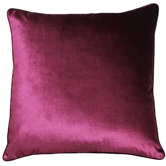 Velvet Cushion with Piped Edge - Cranberry