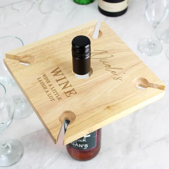4-Glass Wine Holder with Bottle Stand - Natural Wood