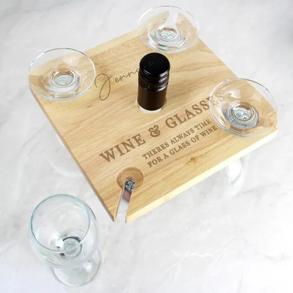 4-Glass Wine Holder with Bottle Stand - Natural Wood