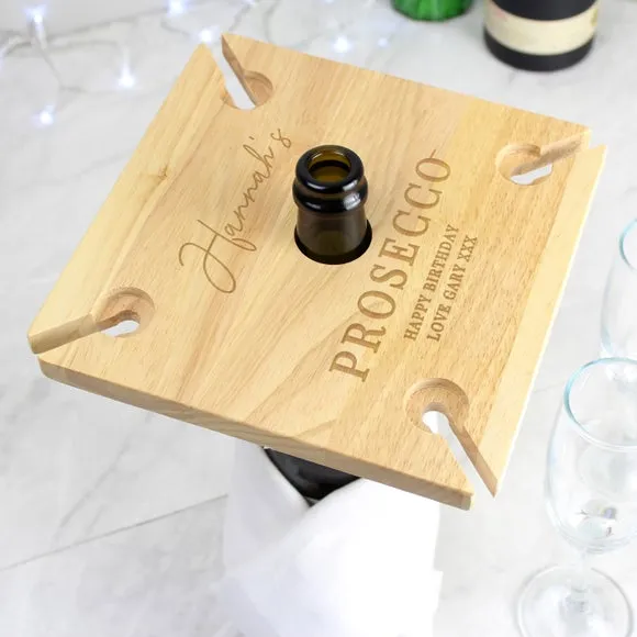 4-Glass Wine Holder with Bottle Stand - Natural Wood image