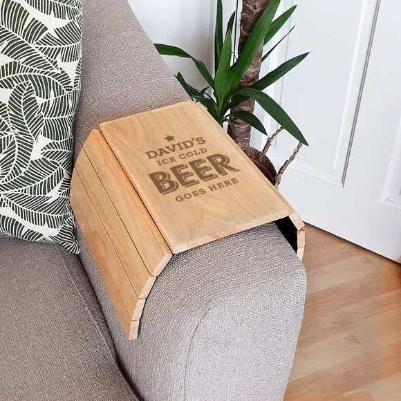Adjustable Sofa Tray Personalised - Natural, Wood
