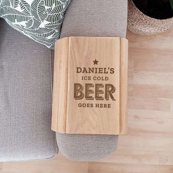 Adjustable Sofa Tray Personalised - Natural, Wood