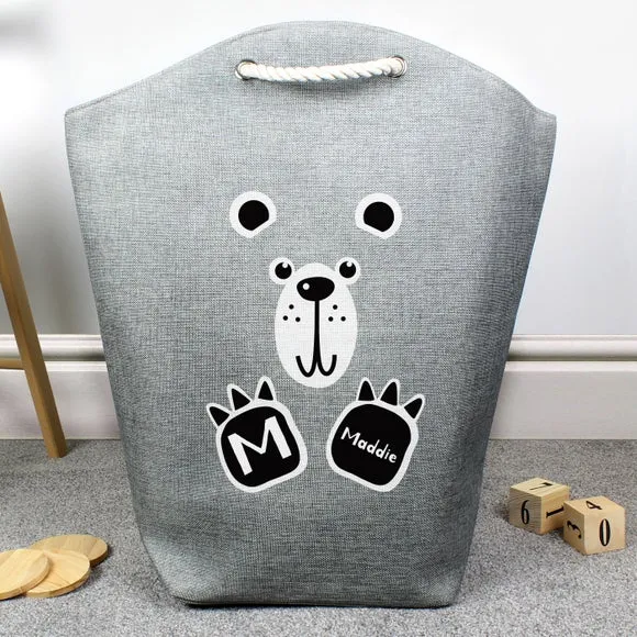 Bear Storage Bag with Personalisation - Grey