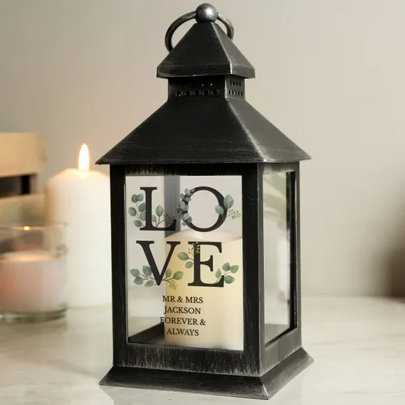 Botanical LED Lantern with Personalisation - Black
