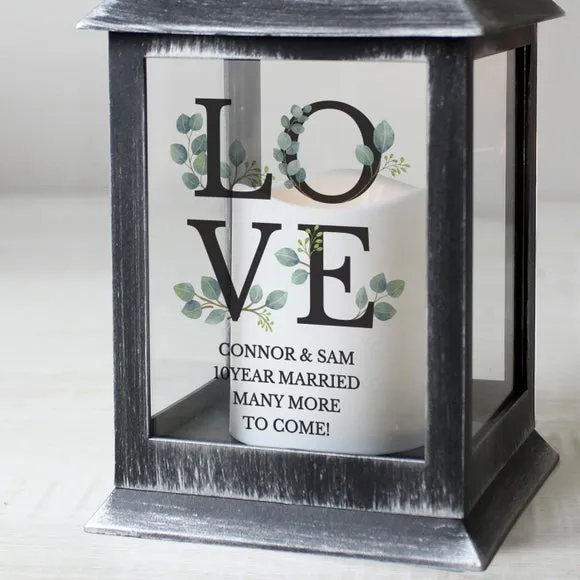 Botanical LED Lantern with Personalisation - Black
