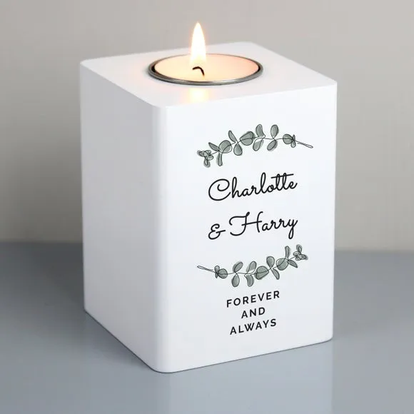 Botanical Tealight Holder - White, Wood