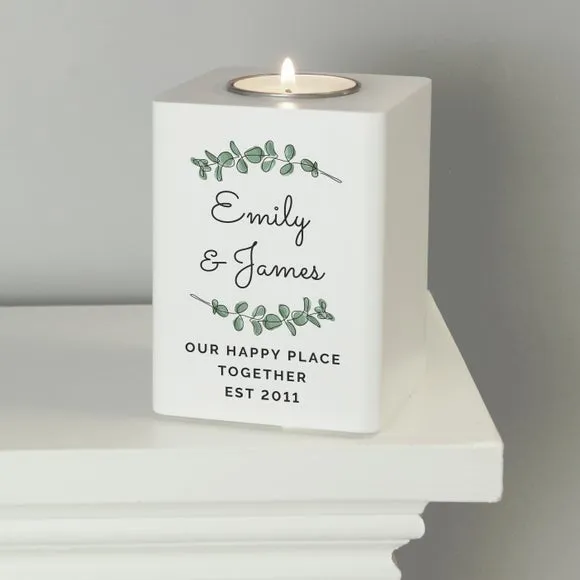 Botanical Tealight Holder - White, Wood image