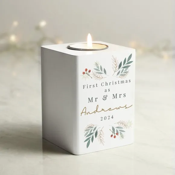 Christmas Foliage Tealight Holder - White, Wood